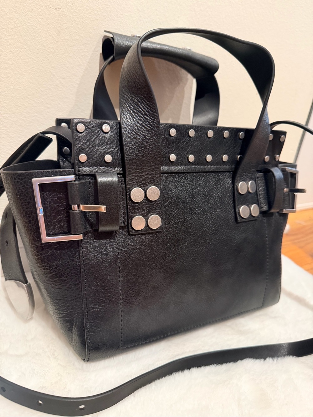 All Saints Perez Black Studded Leather Tote Bag - Women - Picture 2 of 6